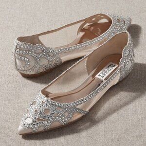 Badgley Mischka Gigi Pointed Crystal Flat Evening Shoe - US 8